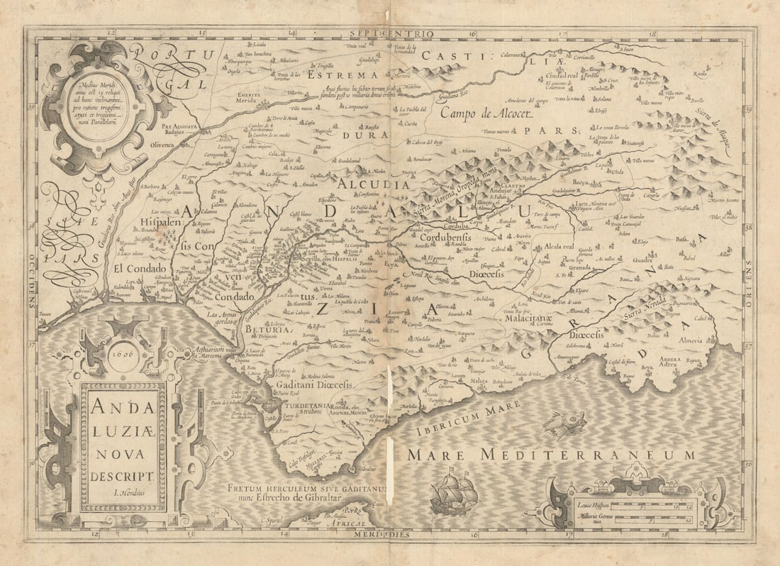 Andaluziae Nova Descript. Andalusia / Andalucia by Hondius / Mercator c1606 map (1 of 1)