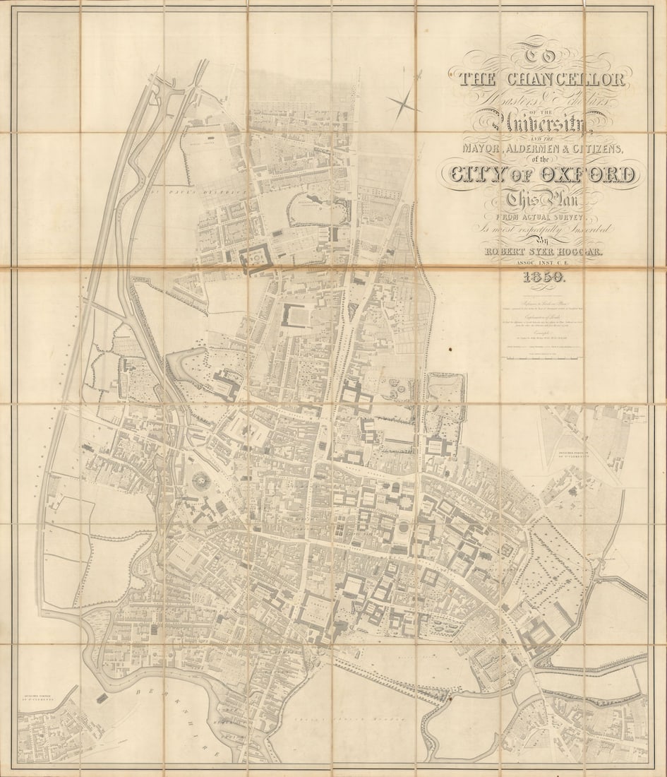 Hoggar's City of Oxford plan "To the Chancellor, Master & Scholars…" 1850 map: Title: Hoggar's City of Oxford plan "To the Chancellor, Master & Scholars…" 1850 map Description: To the Chancellor, Master & Scholars of the University, and the Mayor, Aldermen & Citize