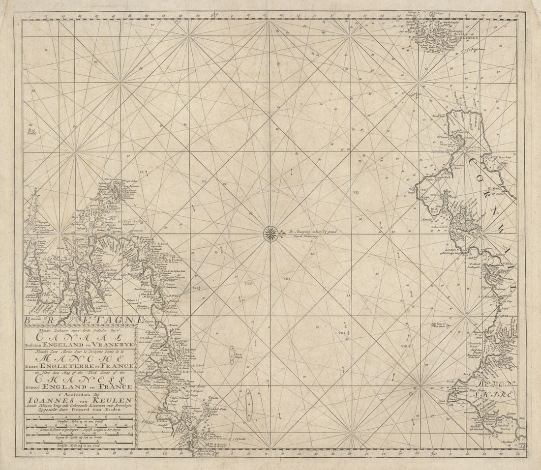 Nieuwe zeekaart vant derde gedeelte… Canaal. English Channel. Keulen c1710 map (1 of 1)