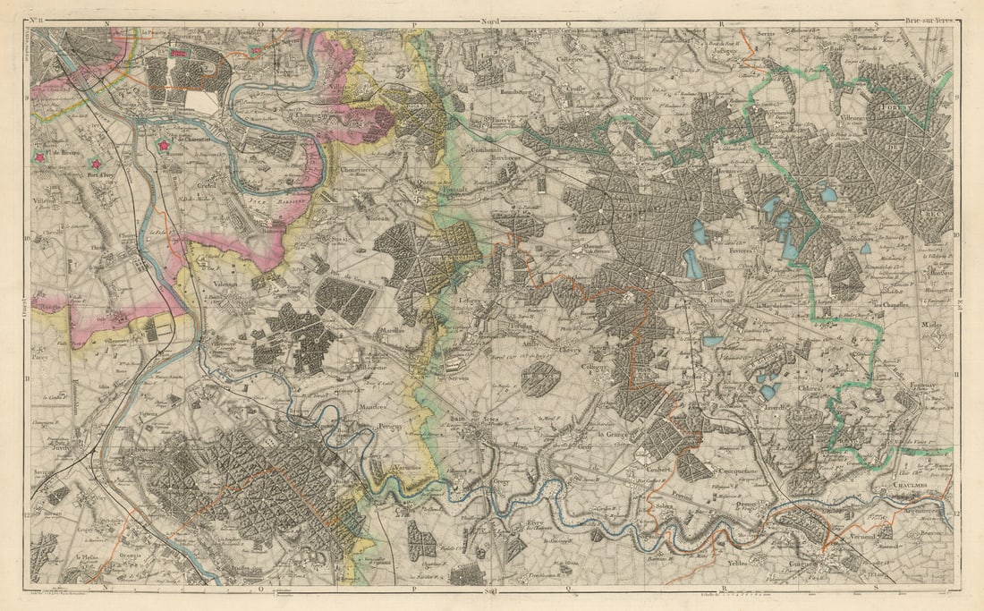 SE Paris—Seine-et/Val-de-Marne. Vincennes Saint-Mandé Charenton. Piquet 1856 map: Title: SE Paris—Seine-et/Val-de-Marne. Vincennes Saint-Mandé Charenton. Piquet 1856 map Description: Brie-sur-Yères'. The map covers part of Seine-et-Marne, Val-de-Marne and Essonne