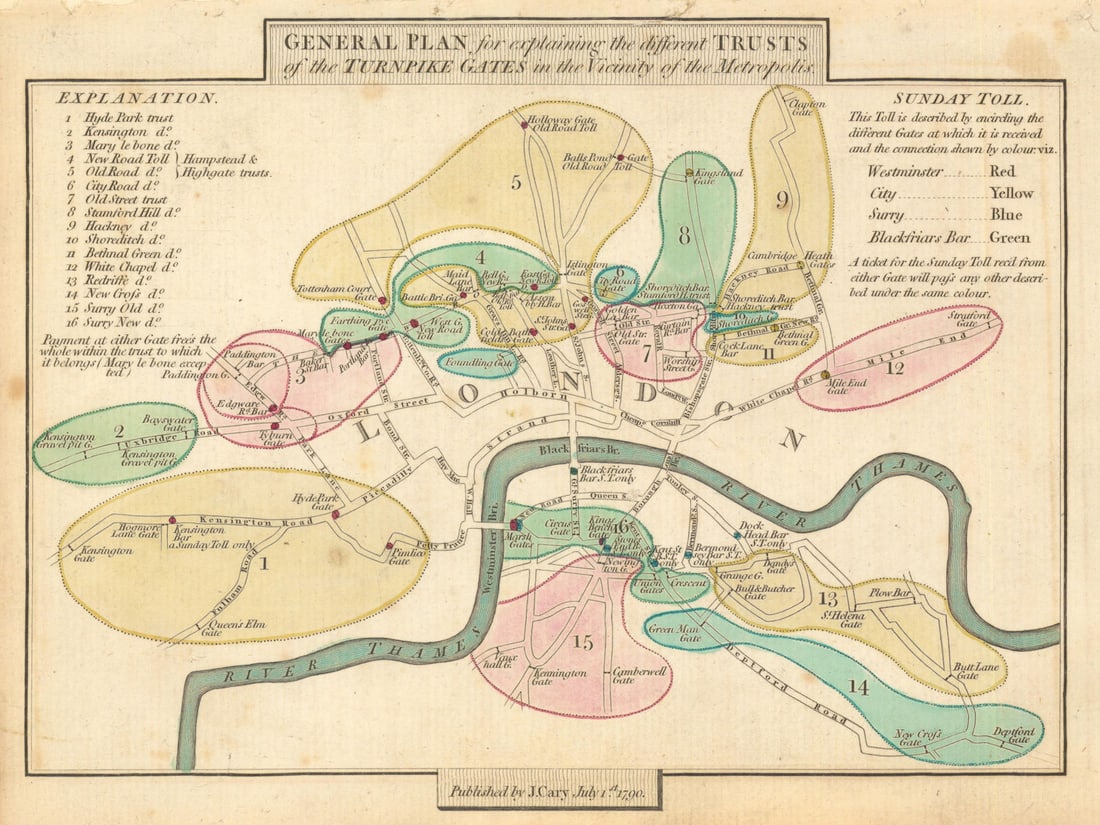 General Plan for… Trusts of the Turnpike Gates. London potato map. Cary 1790 (1 of 1)