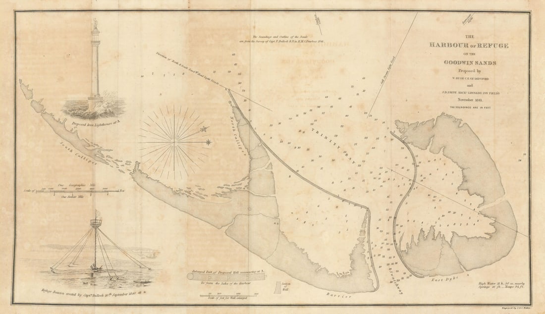 The Harbour of Refuge on the Goodwin Sands proposed by Bush & Paine 1842 map: Title: The Harbour of Refuge on the Goodwin Sands proposed by Bush & Paine 1842 map Description: The Harbour of Refuge on the Goodwin Sands Proposed by W. Bush, C.E. of Deptford and J.D. Paine,