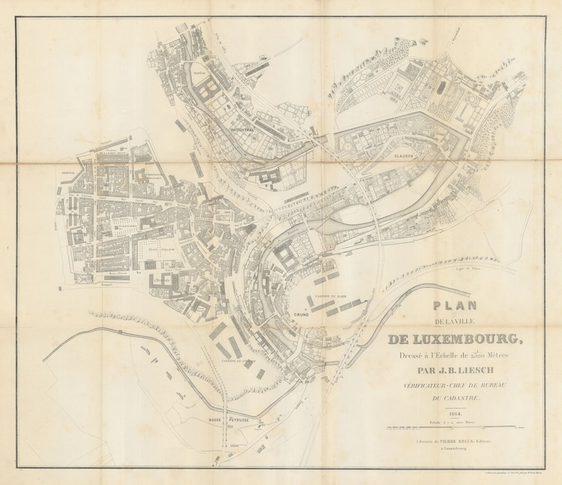 Plan de la Ville de Luxembourg by J. B. Liesch–Luxemburg town city plan 1864 map (1 of 1)