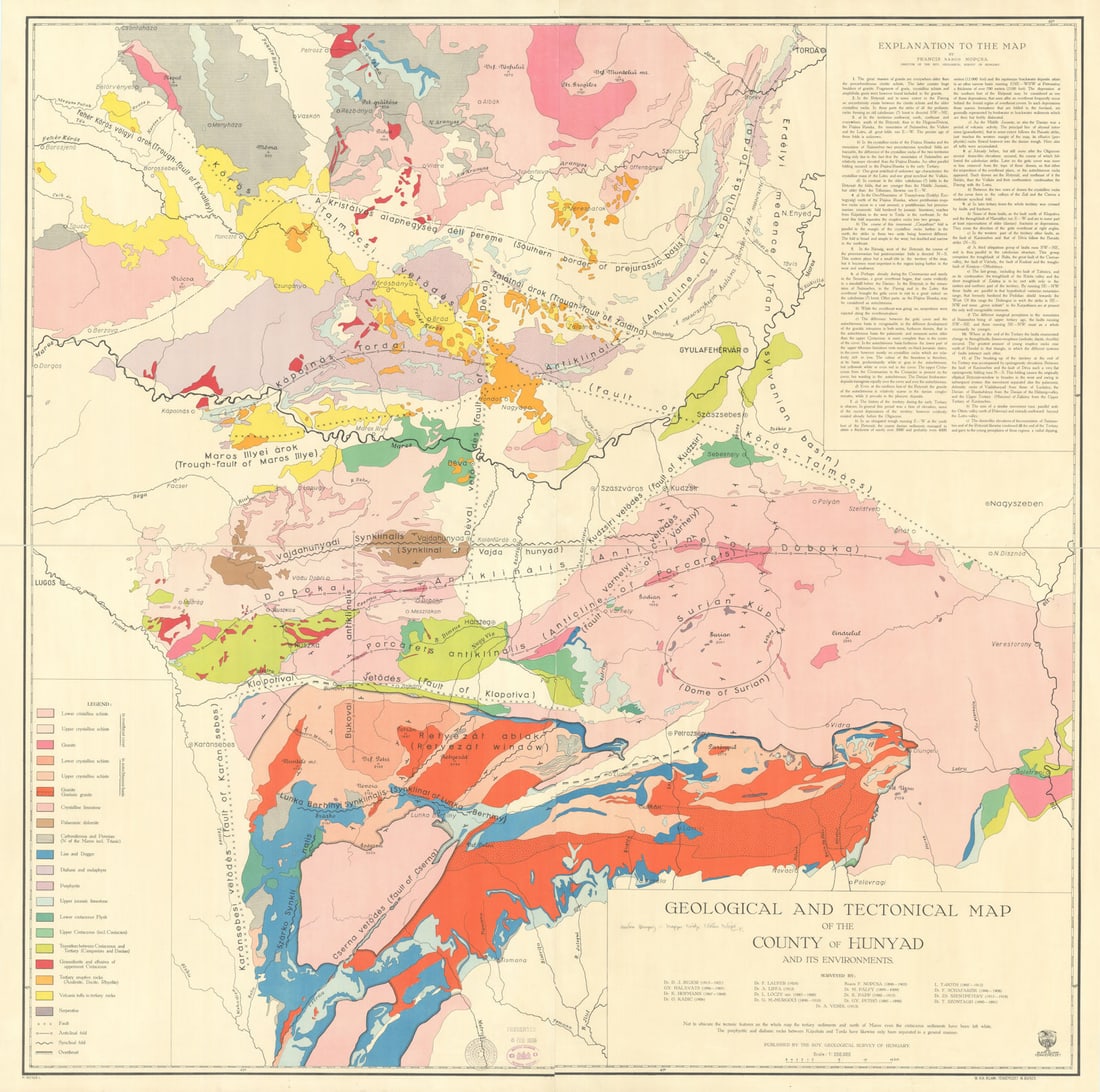 Geological and Tectonical Map of the County of Hunyad—Hunedoara—Romania 1929: Title: Geological and Tectonical Map of the County of Hunyad—Hunedoara—Romania 1929 Description: Geological and Tectonical Map of the County of Hunyad and its Environments [2 sheets