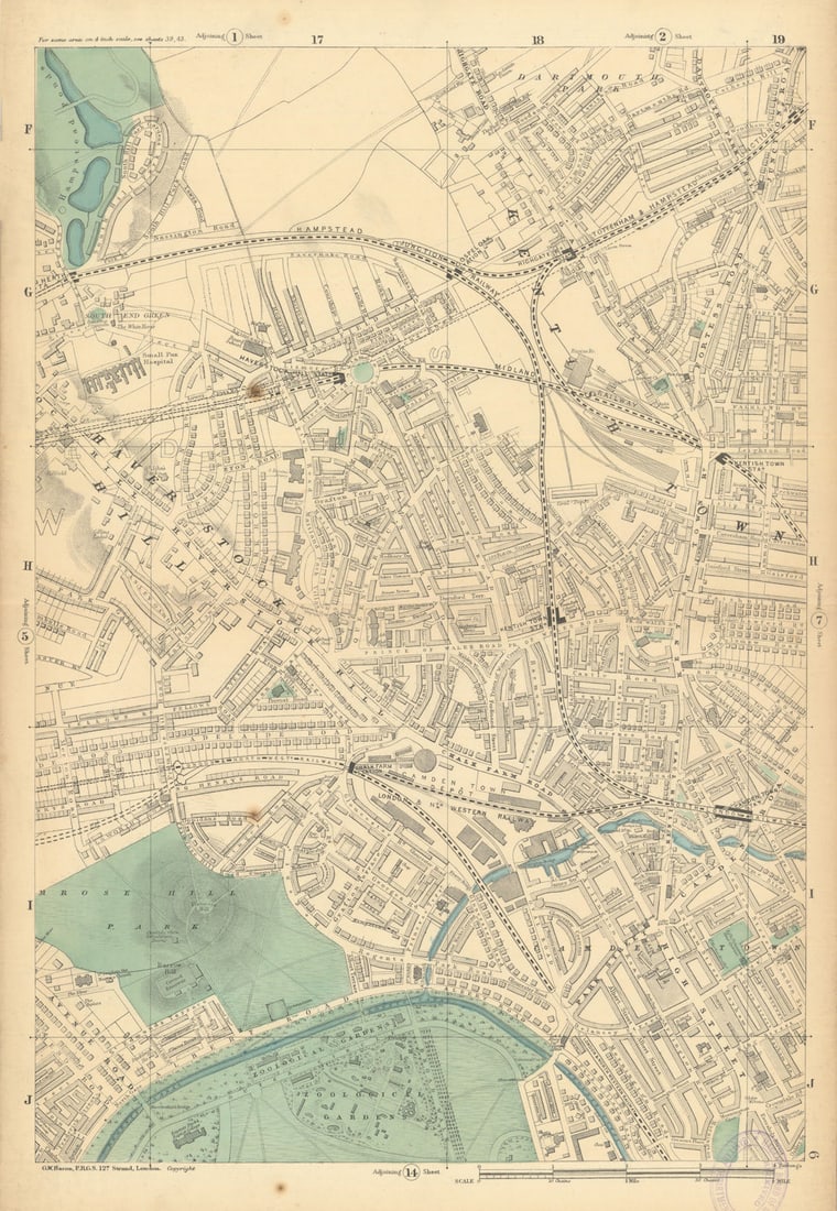 KENTISH TOWN Camden Town Haverstock/Primrose Hill Gospel Oak Chalk Farm 1886 map (1 of 1)