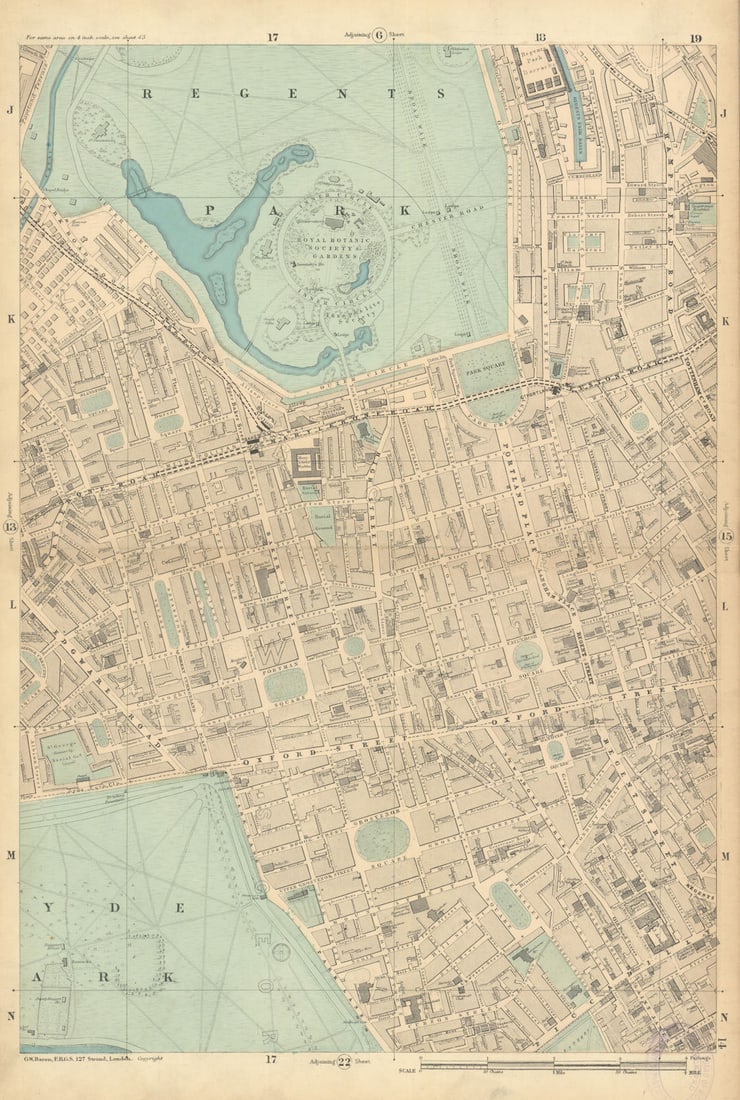 MAYFAIR MARYLEBONE Regent's Park Fitzrovia Bayswater Soho Hyde Park 1886 map (1 of 1)
