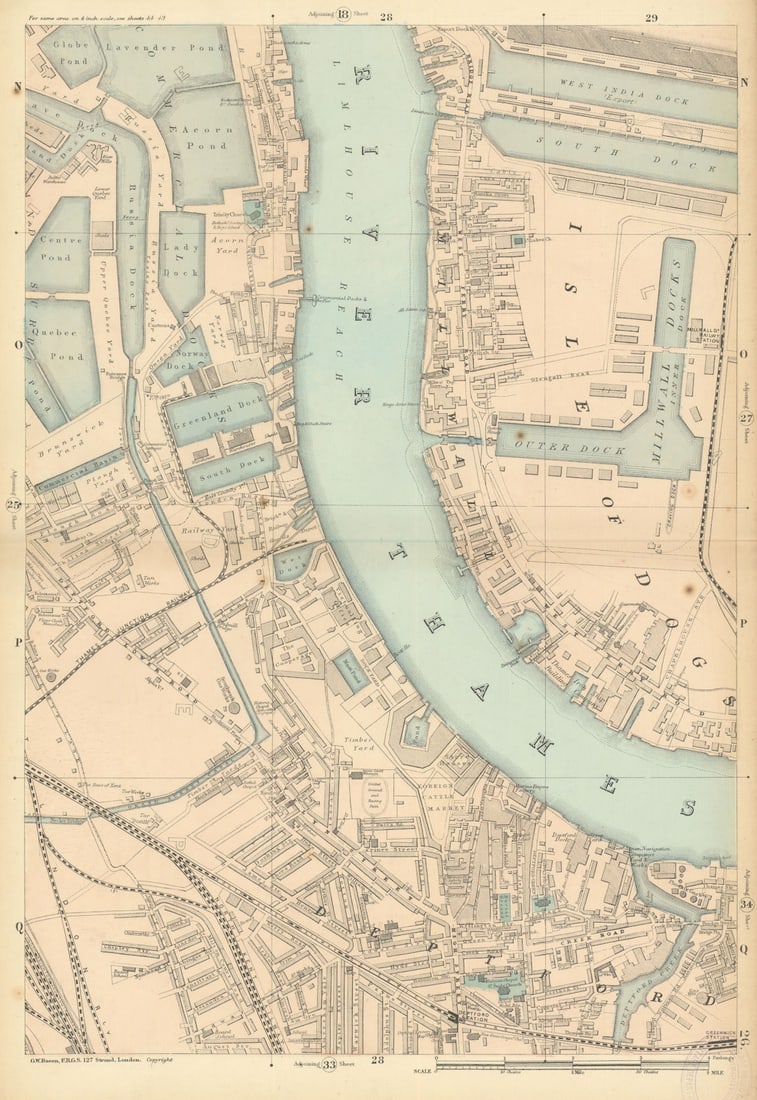 MILLWALL DEPTFORD Surrey & West India Docks Isle of Dogs Canary Wharf 1886 map (1 of 1)