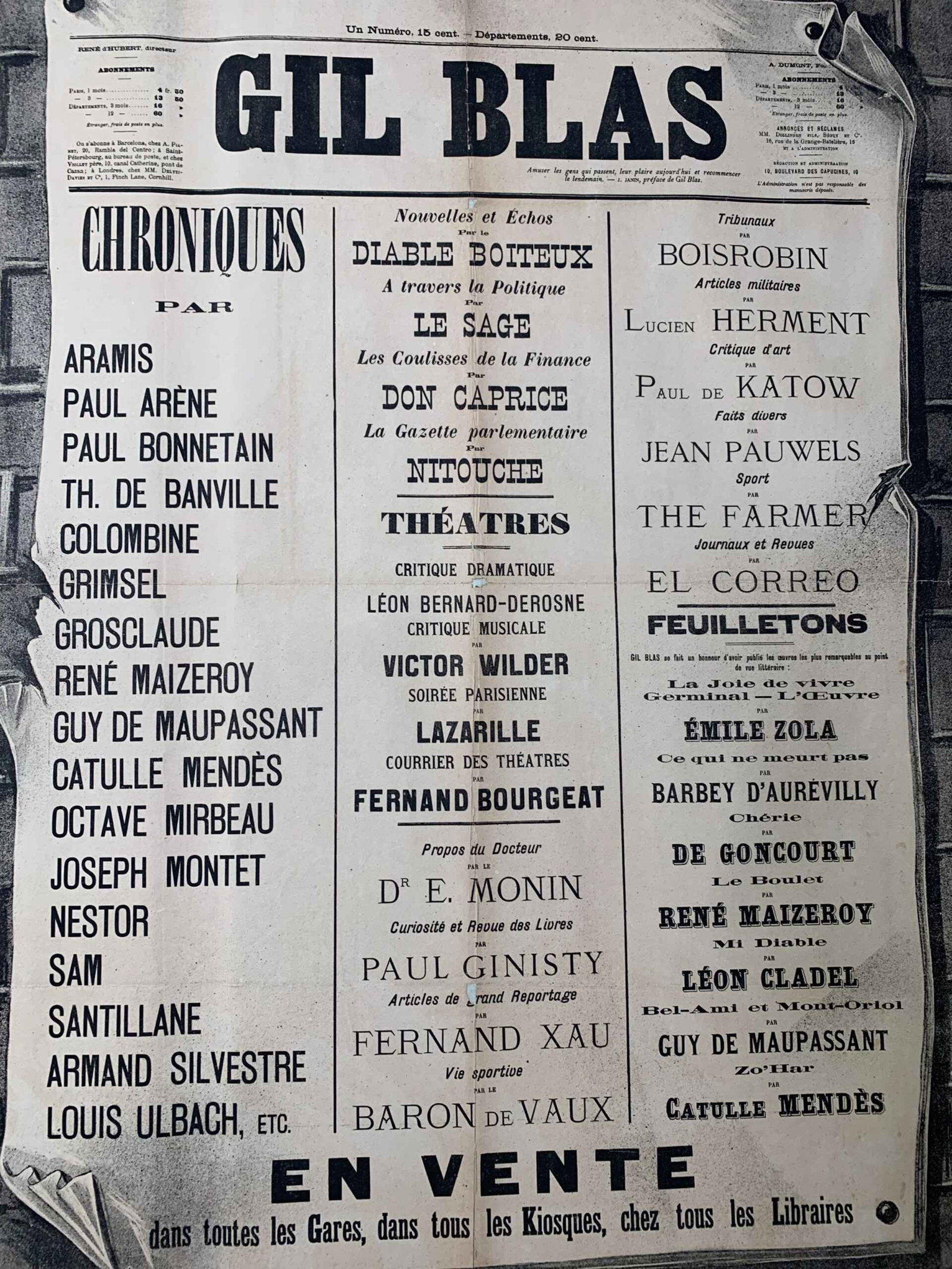 Gil Blas La Terre - Book by Emile Zola (1887) 39x59 Rare French Litho Poster LB - 5
