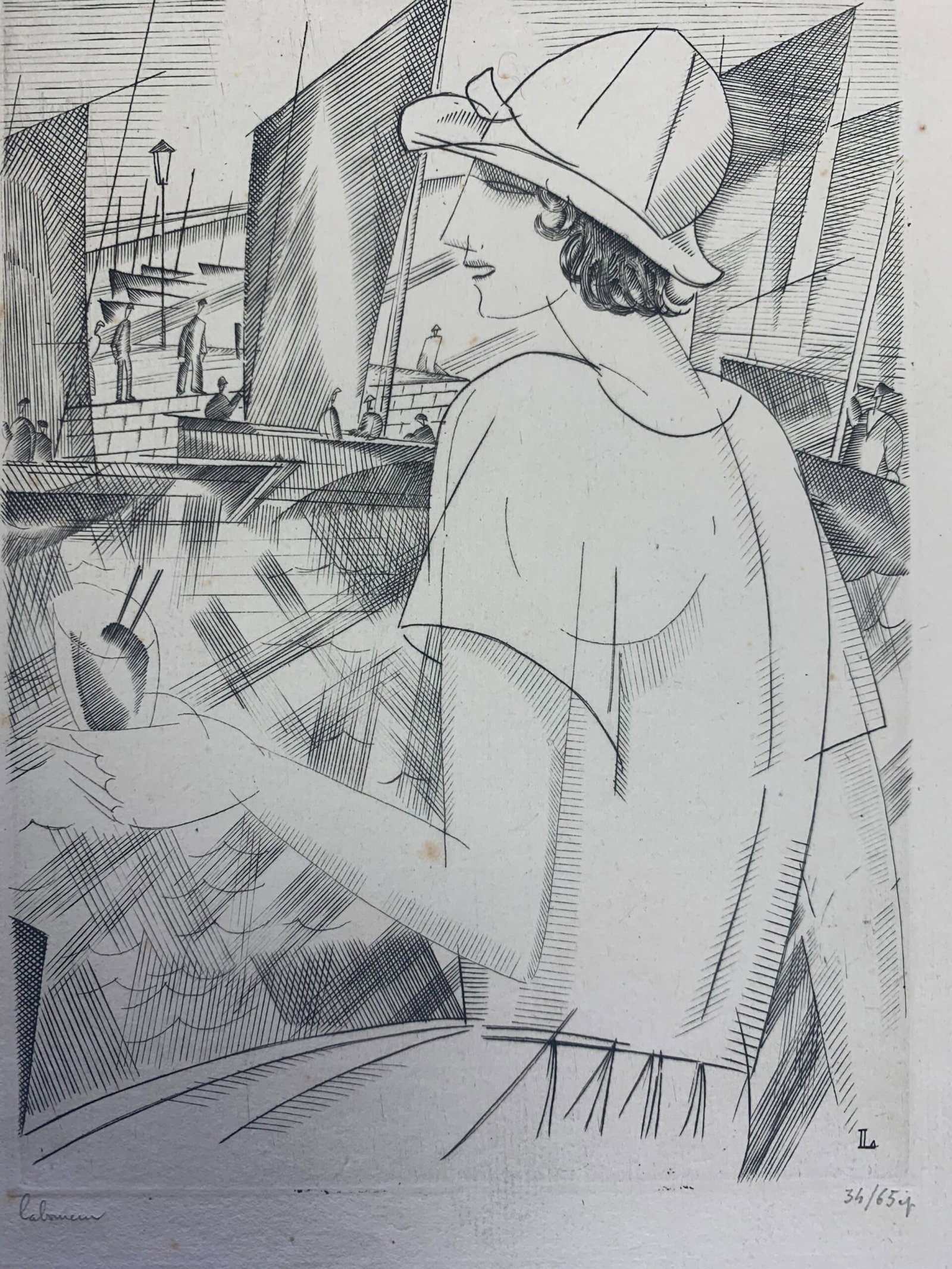 Cocktail - Art by Jean-Emile Laboureur (1919) 7x8.75 French Cubism Artwork #34/65 Pencil Signed - 2
