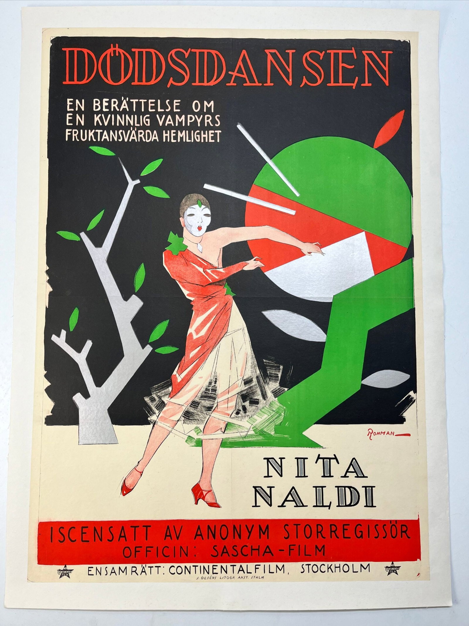 Dodsdansen - Art By Rohman (1927) 28x39 Swedish Movie Poster LB: Title: Dodsdansen - Art By Rohman (1927) 28x39 Swedish Movie Poster LB Description: Dodsdansen - Art By Rohman (1927) 28x39 Swedish Movie Poster LB\n\nPlease refer to the attached photos to determine 
