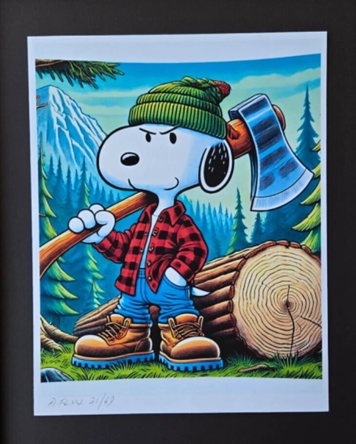 AIDAN FLUX | Hand Signed Authentic Print Framed SNOOPY IS A LUMBERMAN COA - 4