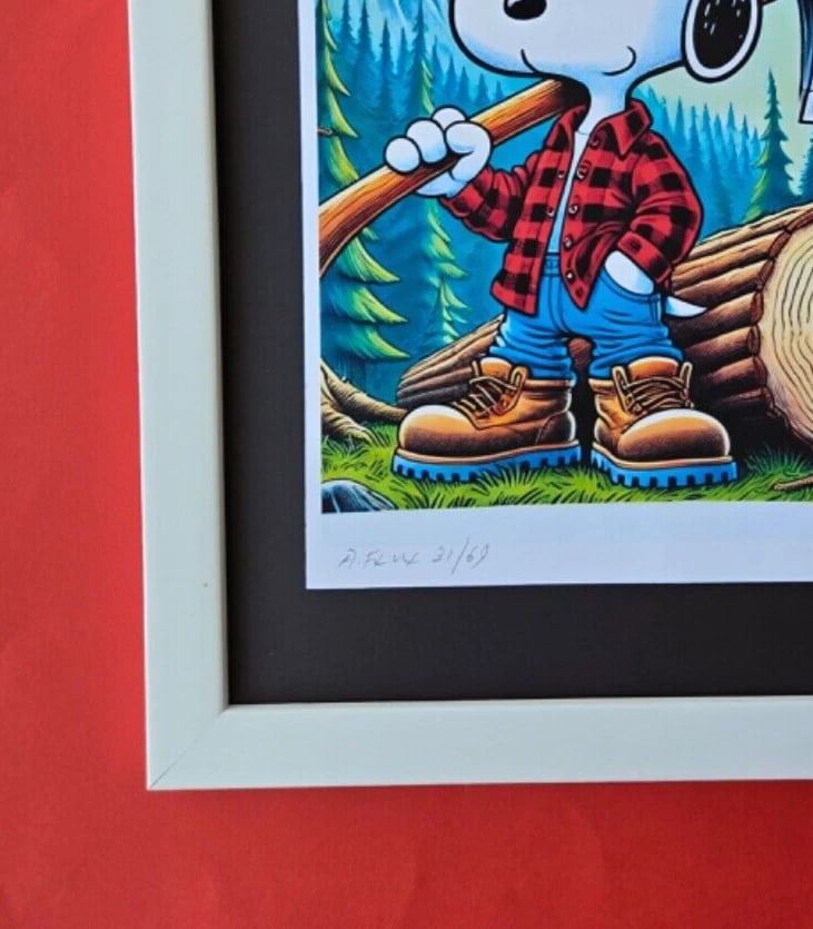 AIDAN FLUX | Hand Signed Authentic Print Framed SNOOPY IS A LUMBERMAN COA - 5