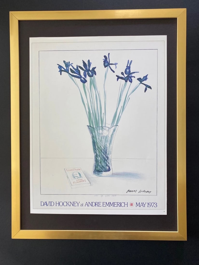 987 David Hockney Signed Poster Print Vintage Framed Modern Art: Up for Auction this Beautiful and Scarce Vintage 1987 Offset Lithograph after this Poster by David Hockney Facsimile Signed in Ink Art Print is about 14 X 9 in. This piece is mounted on a 16 x 12 in.