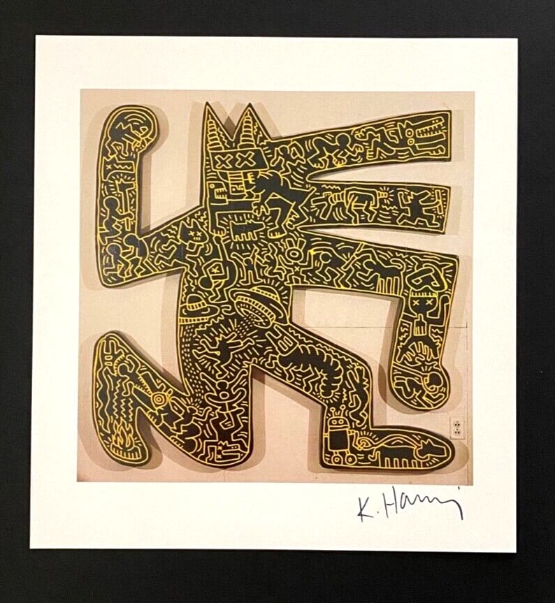 Keith Haring Signed Vintage Print Framed Silver Pop Art Ready to Hang TS - 3
