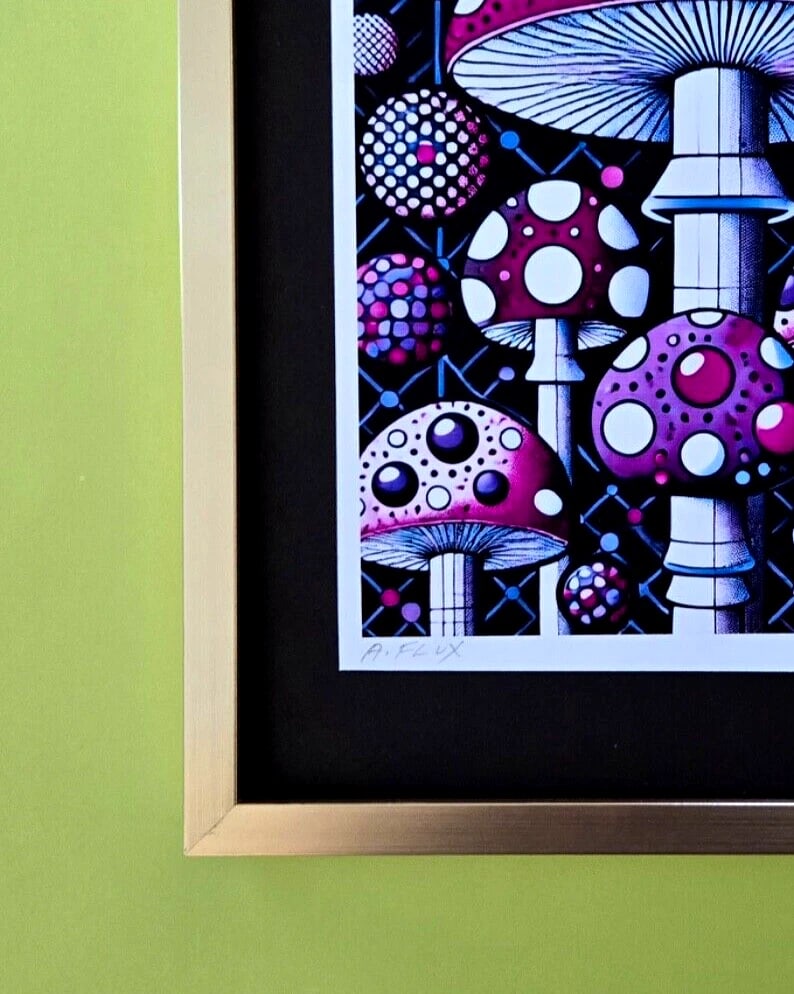 AIDAN FLUX | Hand Signed Authentic Ltd ED of 10 Print Framed Mushrooms World COA - 5