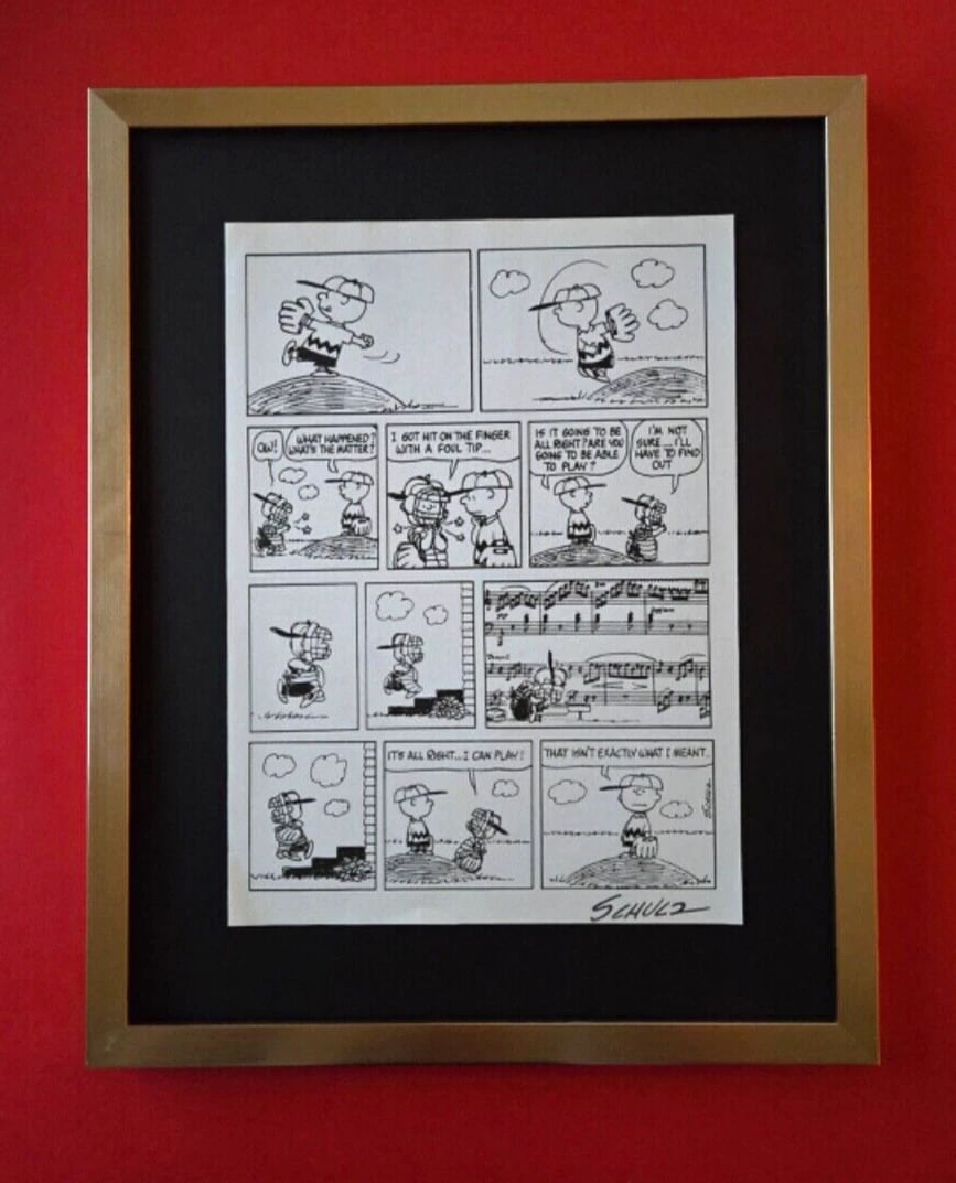 Charles Schulz + Signed Vintage 1968 Peanuts Snoopy Cartoon + New Golden Frame - 2