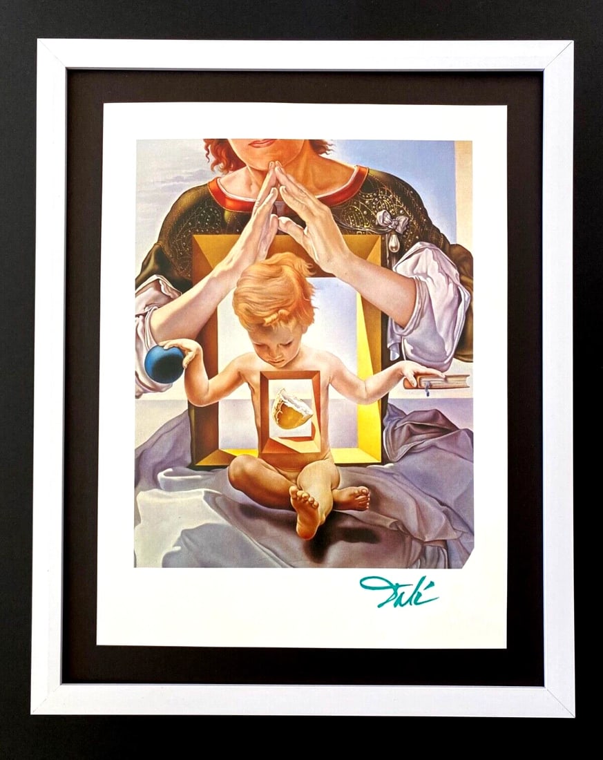 SALVADOR DALI | Vintage 1970 Signed | Framed Offset Lithograph | New Frame: Up for Auction this Beautiful and Scarce Vintage 1970 Offset Lithograph after SALVADOR DALI " Madonna of Port Light " Facsimile Signed in ink This art print is mounted on a 11 x 14 in. black acid