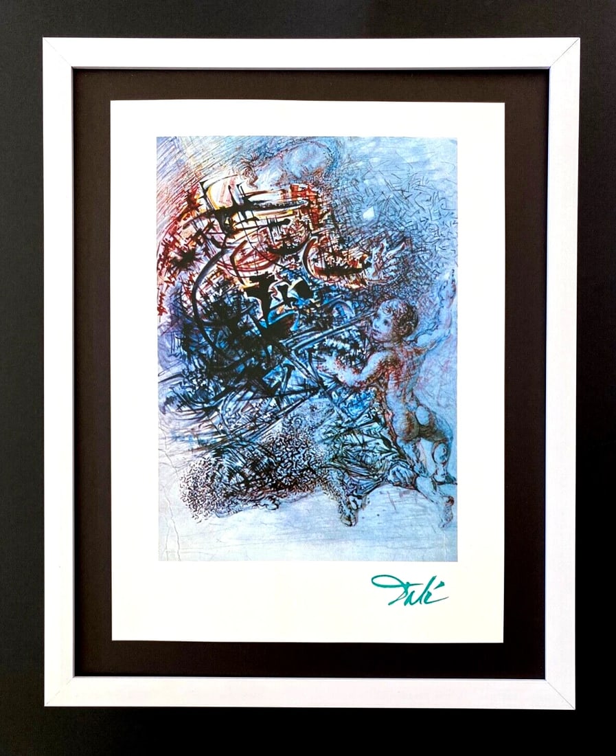 SALVADOR DALI | Vintage 1970 Signed | Framed Offset Lithograph | New Frame: Up for Auction this Beautiful and Scarce Vintage 1970 Offset Lithograph after SALVADOR DALI " Santa Ana y San Juan " Facsimile Signed in ink This art print is mounted on a 11 x 14 in. black acid free