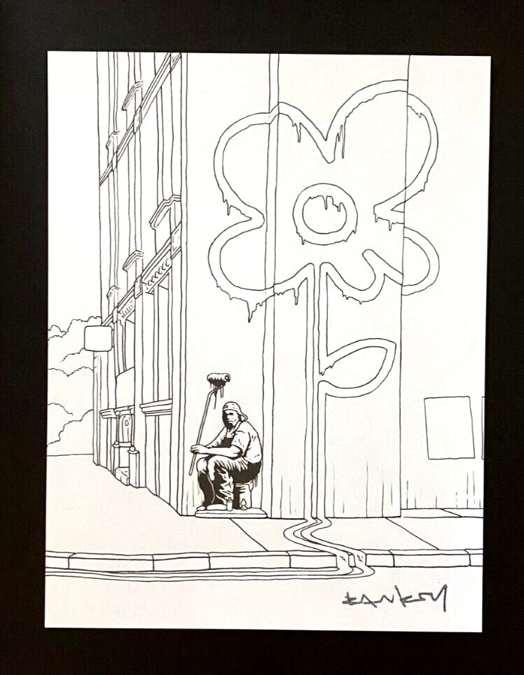 BANKSY + SIGNED GRAFFITI PRINT " THE FLOWER " + NEW FRAME - 3