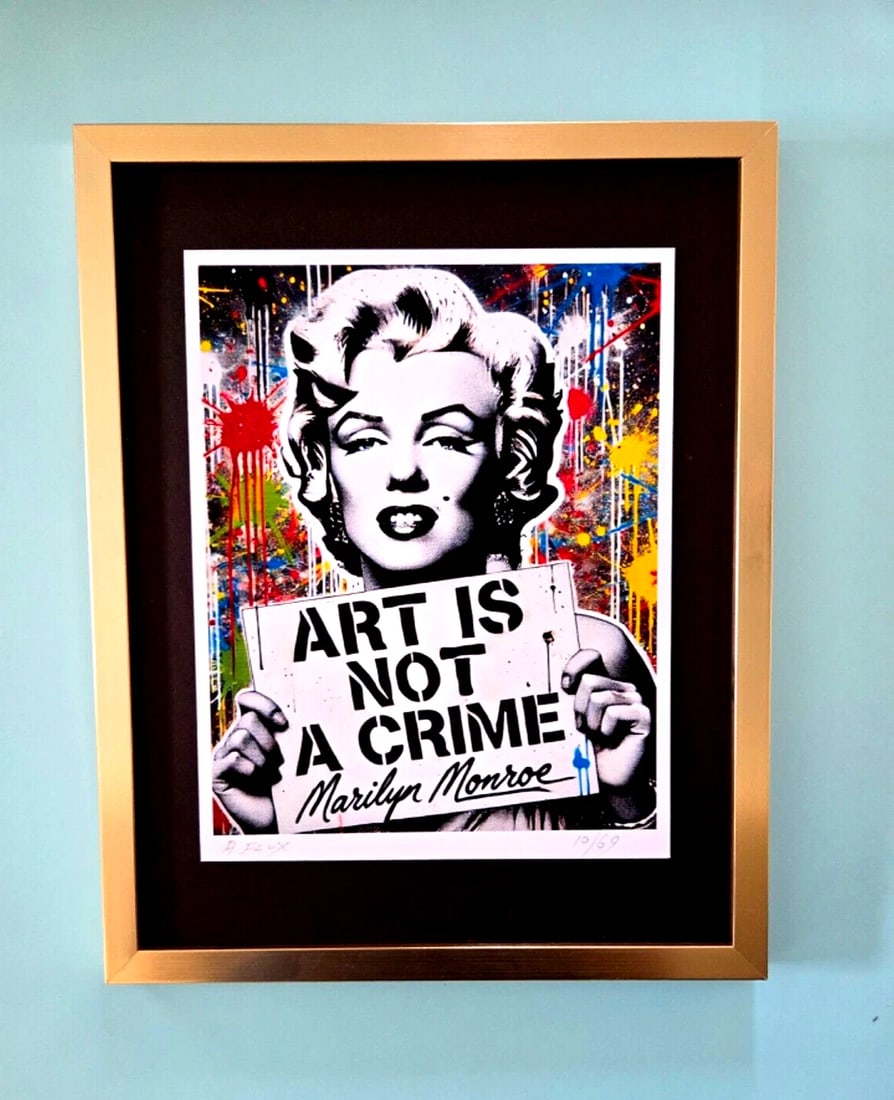 AIDAN FLUX Hand Signed Authentic Print 14x11in. Framed Marilyn Monroe Art | COA: This is a one-of-a-kind Hand Signed Authentic Giclee by AIDAN FLUX. From his Series "American Icons" The artist has created a stunning piece of art that features a powerful message about women's