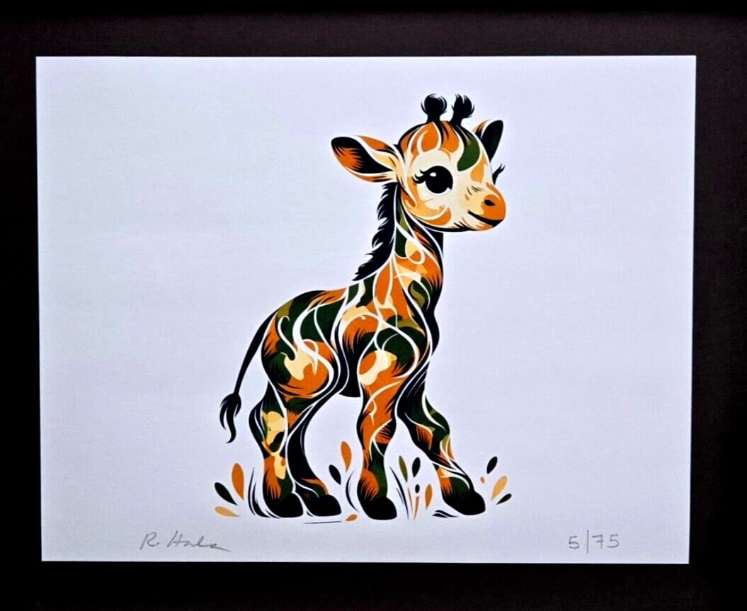 Rabbit Hole " Little Giraffe " Hand Signed Original Print Ready to Hang - 3
