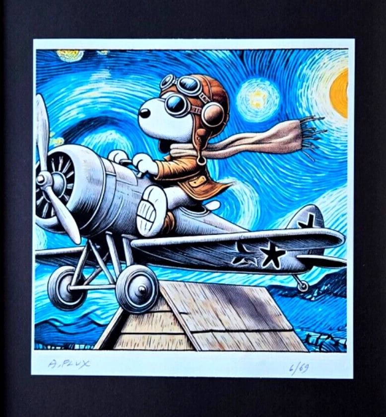 AIDAN FLUX Hand Signed Original LtdED Print Framed SNOOPY AVIATOR COA - 4