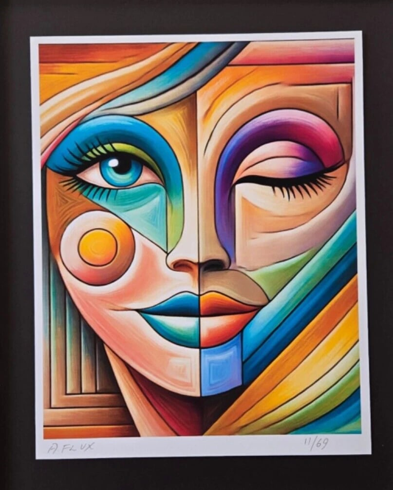 AIDAN FLUX | Hand Signed Original Print Framed "LOVE MY GEOMETRIC SMILE" COA - 4