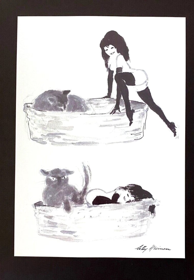 LeRoy Neiman " FEMLIN PLAYBOY & CAT " Signed Print Framed in a New 16x12 - 3