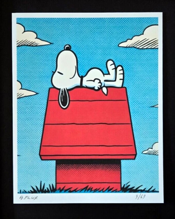 AIDAN FLUX Hand Signed Authentic Print 14x11in. Framed Snoopy at Home | COA - 4