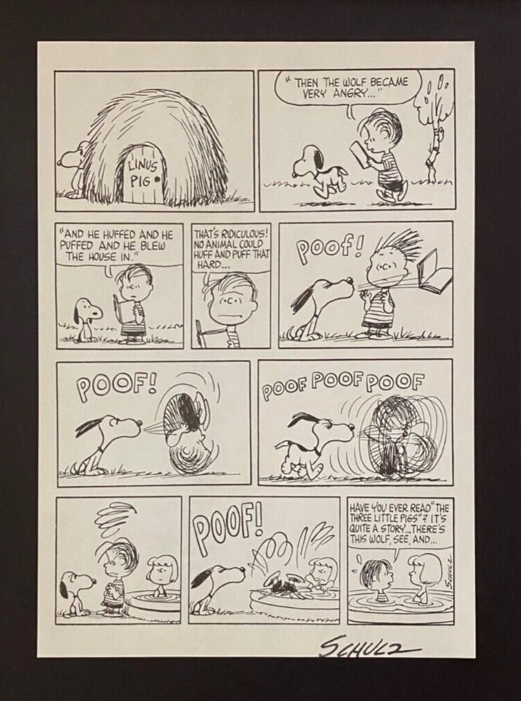 Charles Schulz + Signed Vintage 1968 Peanuts Snoopy Cartoon + New Silver Frame - 3