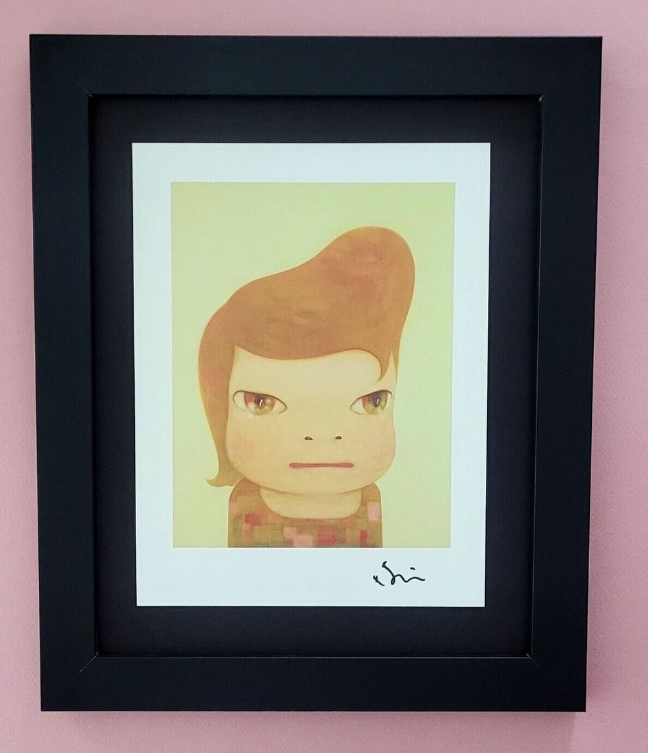 YOSHITOMO NARA | BEAUTIFUL PRINT FROM JAPAN | SIGNED MOUNTED AND FRAMED: YOSHITOMO NARA FRAMED PRINT FROM TOKYO FACSIMILE SIGNED IN INK MOUNTED IN A BLACKBOARD 10 X 8 in FRAME COVERS AN AREA OF 11 X 9 in MOUNTED AND FRAMED EXCELLENT CONDITIONS Reserve: $120.00 Shipping: