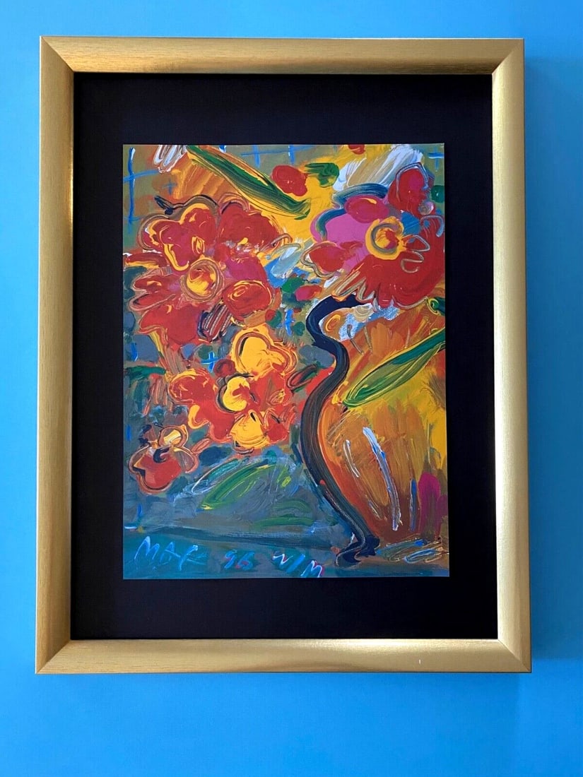 Peter Max | Angel Vintage Print Signed | Framed Large 16x12in. Gold Pop Art: Up for Auction this Beautiful and Scarce Vintage 2001 Offset Lithograph after Peter Max Signed on the Plate Art Print is about 12 X 10 in. This piece is mounted on a 16 x 12 in. black acid free black 