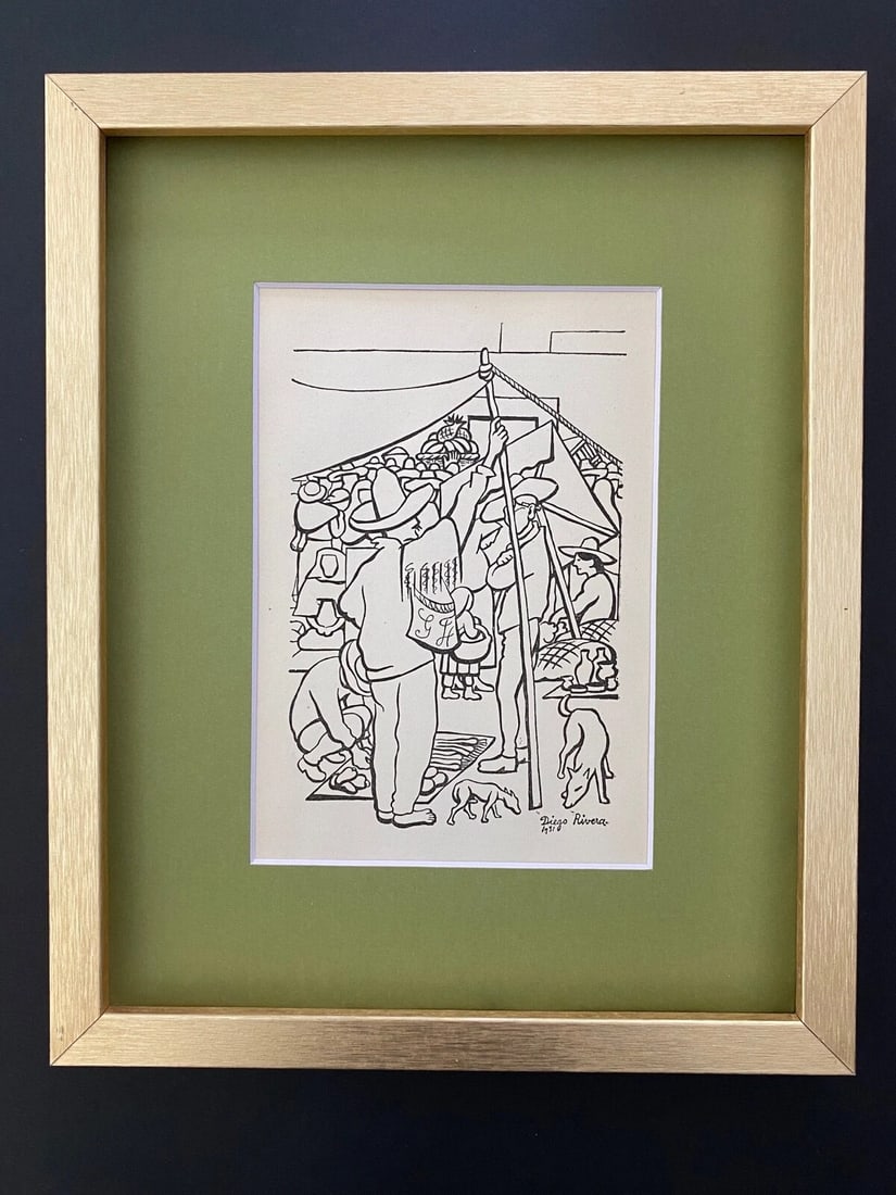 DIEGO RIVERA ORIGINAL 1938 SIGNED GRAVURE MATTED AND FRAMED - 2