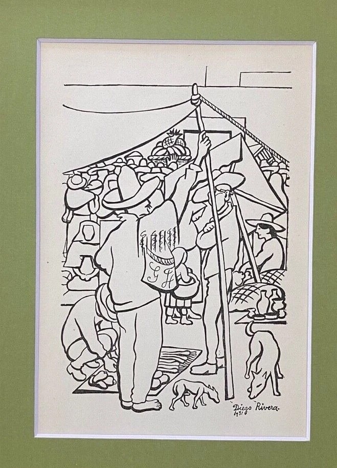 DIEGO RIVERA ORIGINAL 1938 SIGNED GRAVURE MATTED AND FRAMED - 3