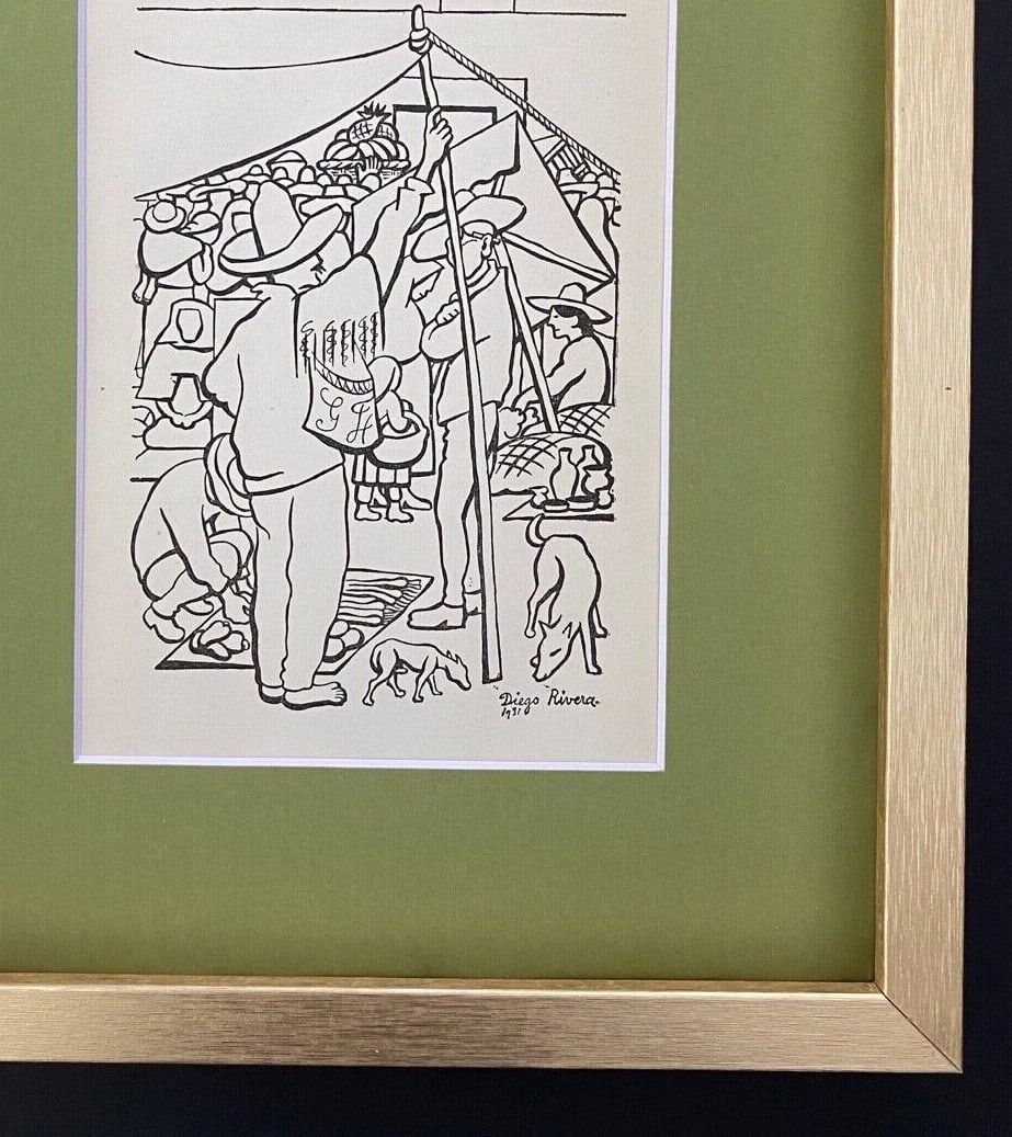 DIEGO RIVERA ORIGINAL 1938 SIGNED GRAVURE MATTED AND FRAMED - 4