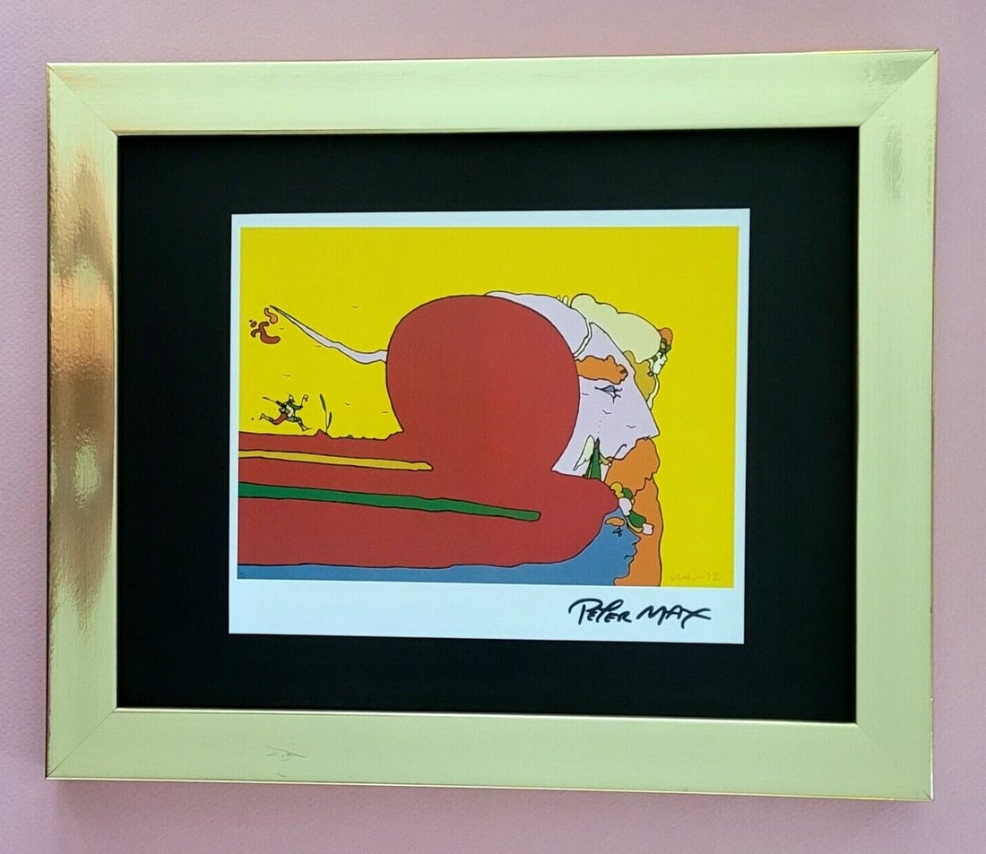 Peter Max | Vintage Print Signed | Mounted in a New 10x8in Frame: Up for Sale this Beautiful Vintage Offset Lithograph after Peter Max Facsimile Signed This piece is mounted on a 10 x 8 in. black acid free black board. Framed in covering an area of 12x10in. This is 