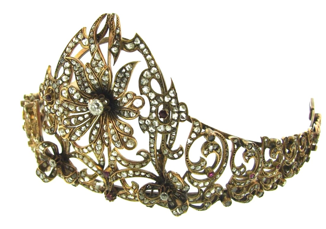 YELLOW GOLD DIAMOND AND RUBIES PERSIAN TIARA - 3