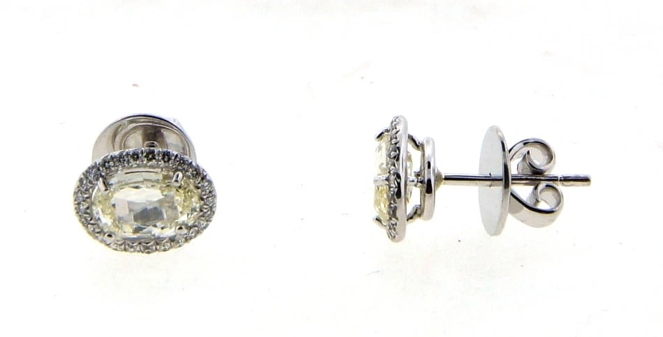 NICE 18k White Gold & Rose Cut & Micro Pave Diamond Earrings Circa 1990! - 3