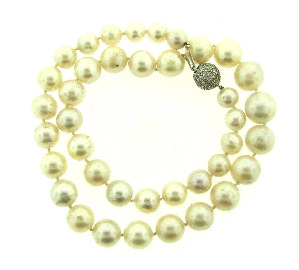 GORGEOUS Modern 14k White Gold, Diamond & South Sea Pearl Strand Necklace - 2