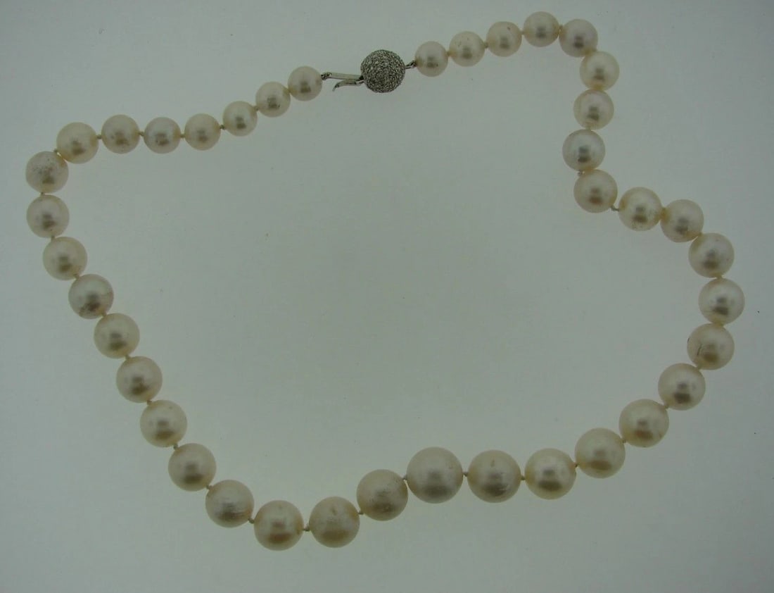 GORGEOUS Modern 14k White Gold, Diamond & South Sea Pearl Strand Necklace - 3