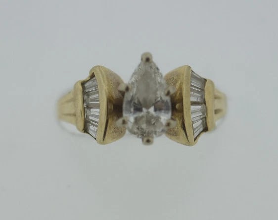 18K YELLOW GOLD PEAR SHAPE DIAMOND VINTAGE C1960 RING - 5