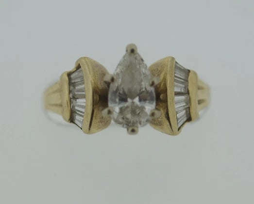 18K YELLOW GOLD PEAR SHAPE DIAMOND VINTAGE C1960 RING - 6