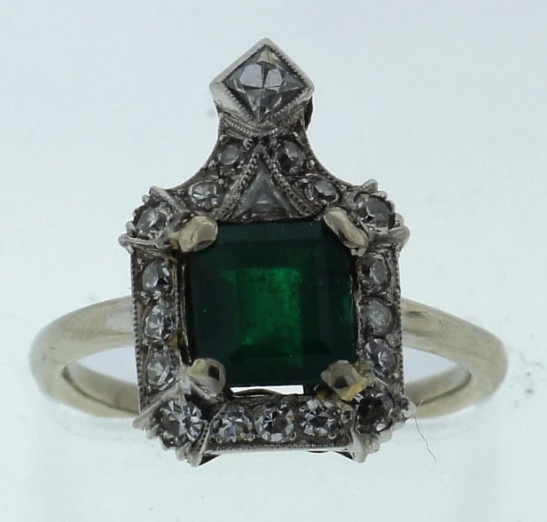 ART DECO C.1920 PLATINUM NATURAL COLUMBIAN EMERALD DIAMOND RING ENGAGEMENT - 6