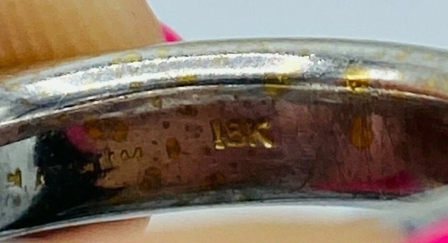 18K Gold PLATINUM DIAMOND THREE STONE RING C.1970 VINTAGE STUNNING - 7