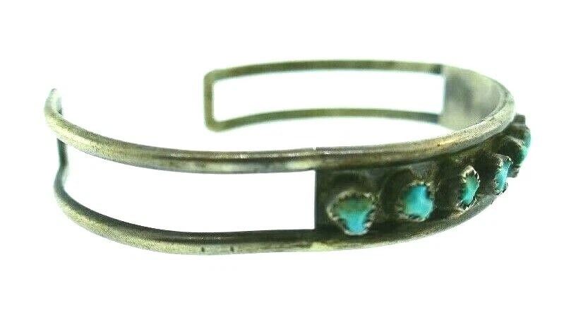 AMERICAN INDIAN Sterling Silver & Turquoise Bangle Bracelet Vintage - 3