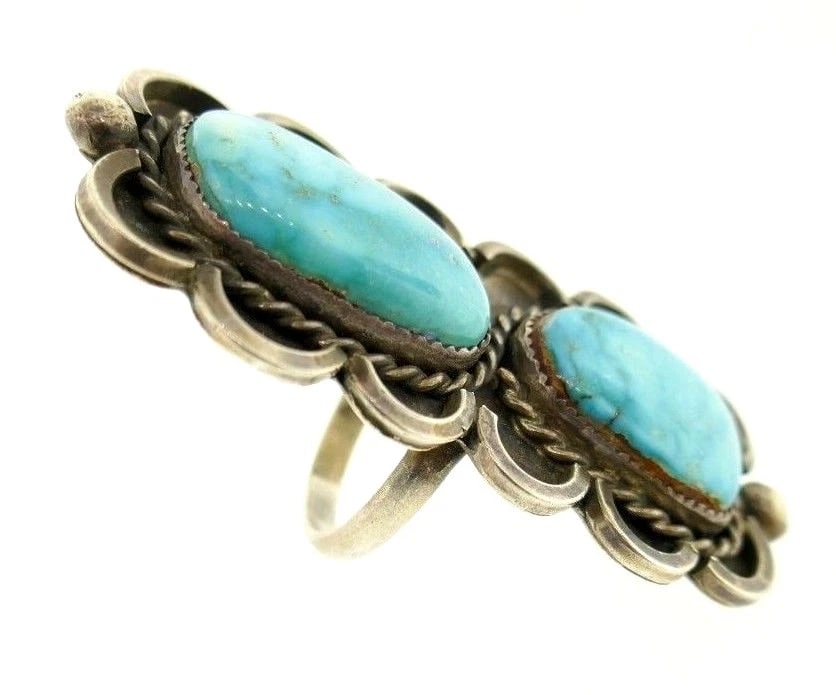 Rectangular Sterling Silver Turquoise Ring - 3