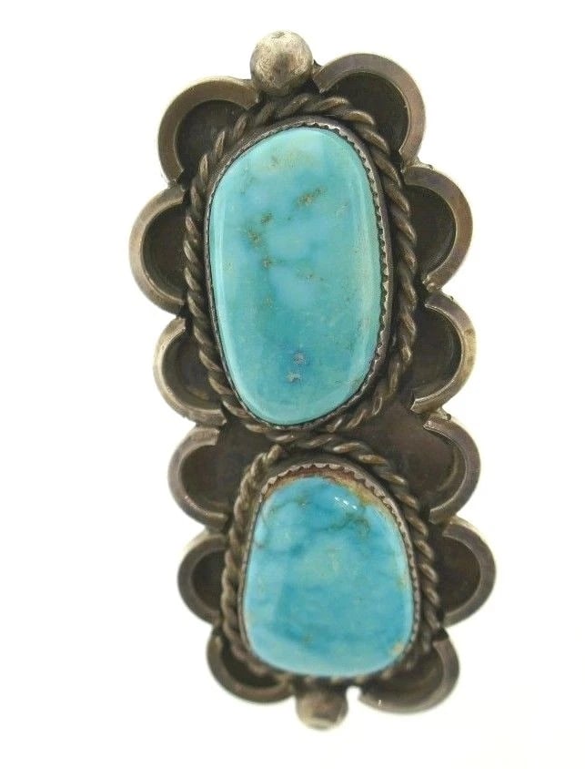 Rectangular Sterling Silver Turquoise Ring - 6