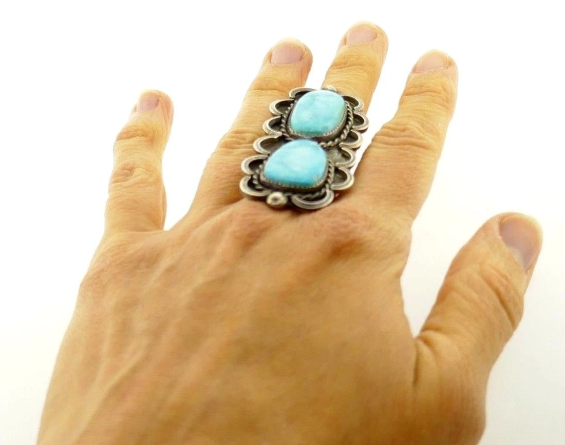 Rectangular Sterling Silver Turquoise Ring - 8