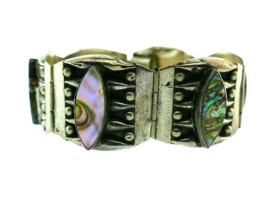 VINTAGE Sterling Silver & Mother of Pearl Bracelet American Indian - 2