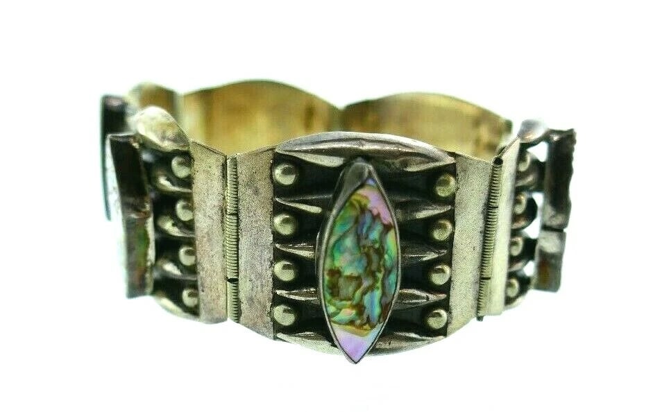 VINTAGE Sterling Silver & Mother of Pearl Bracelet American Indian - 3